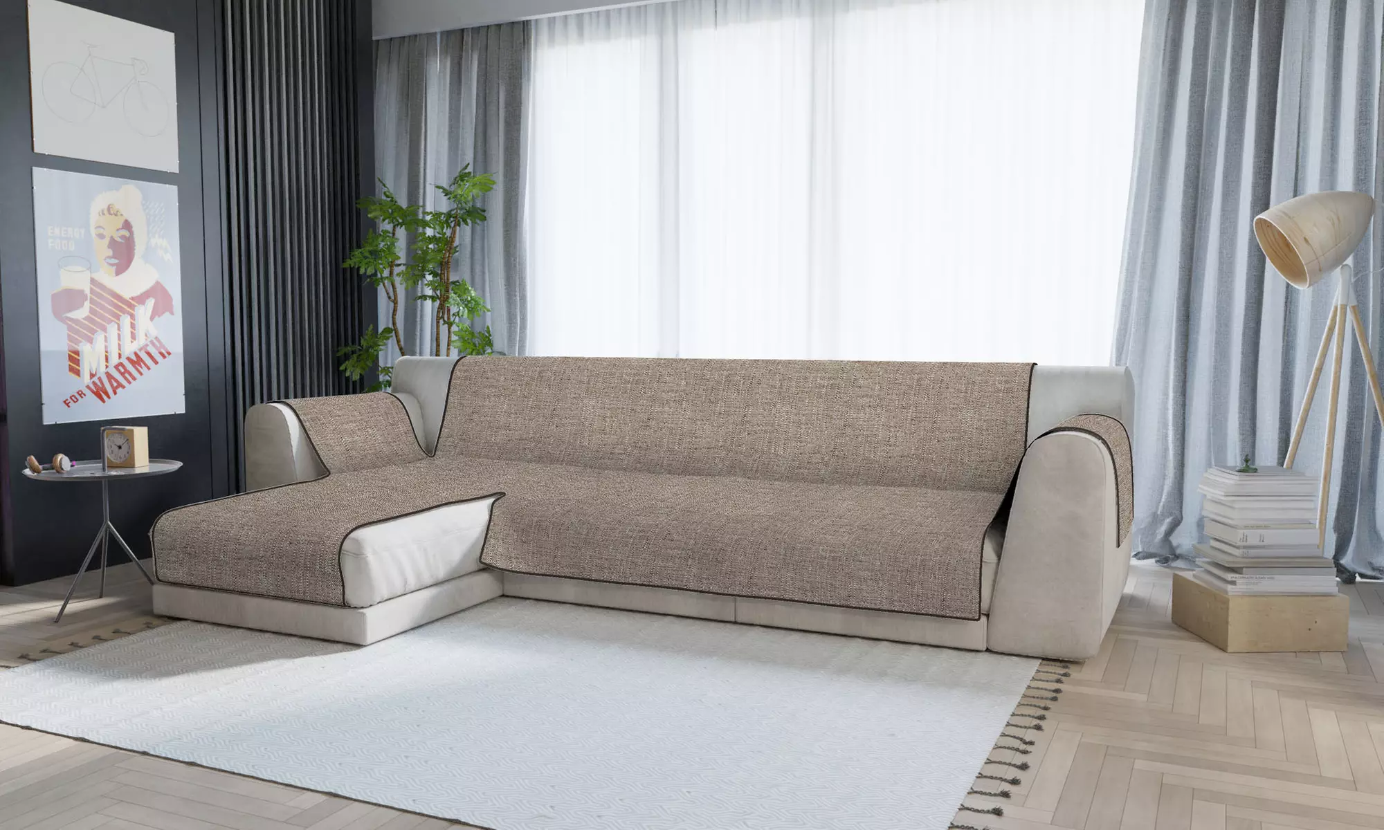 Copridivano antiscivolo con penisola