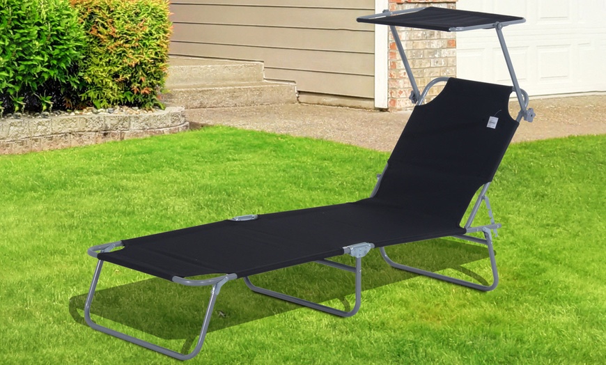 Image 1: Outsunny Outdoor Foldable Sun Lounger
