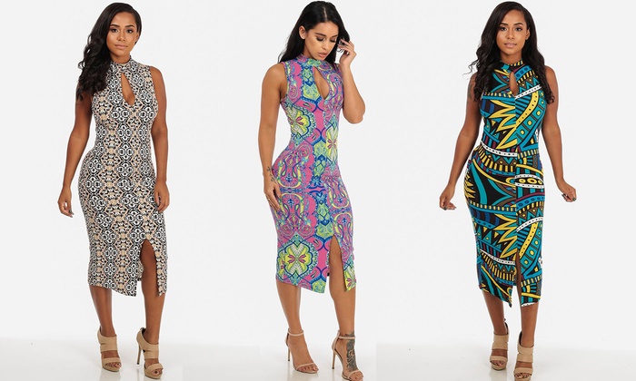 printed bodycon midi dress