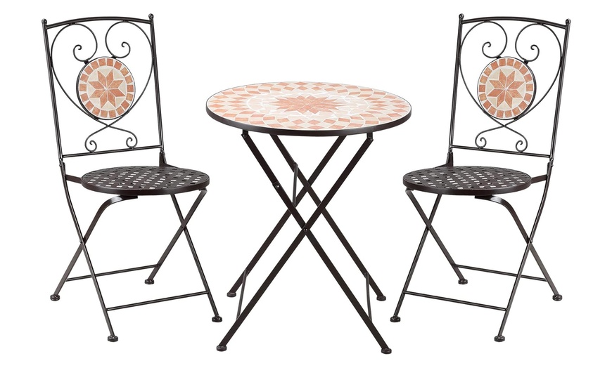 Image 2: Outsunny Three Piece Mosaic Bistro Set