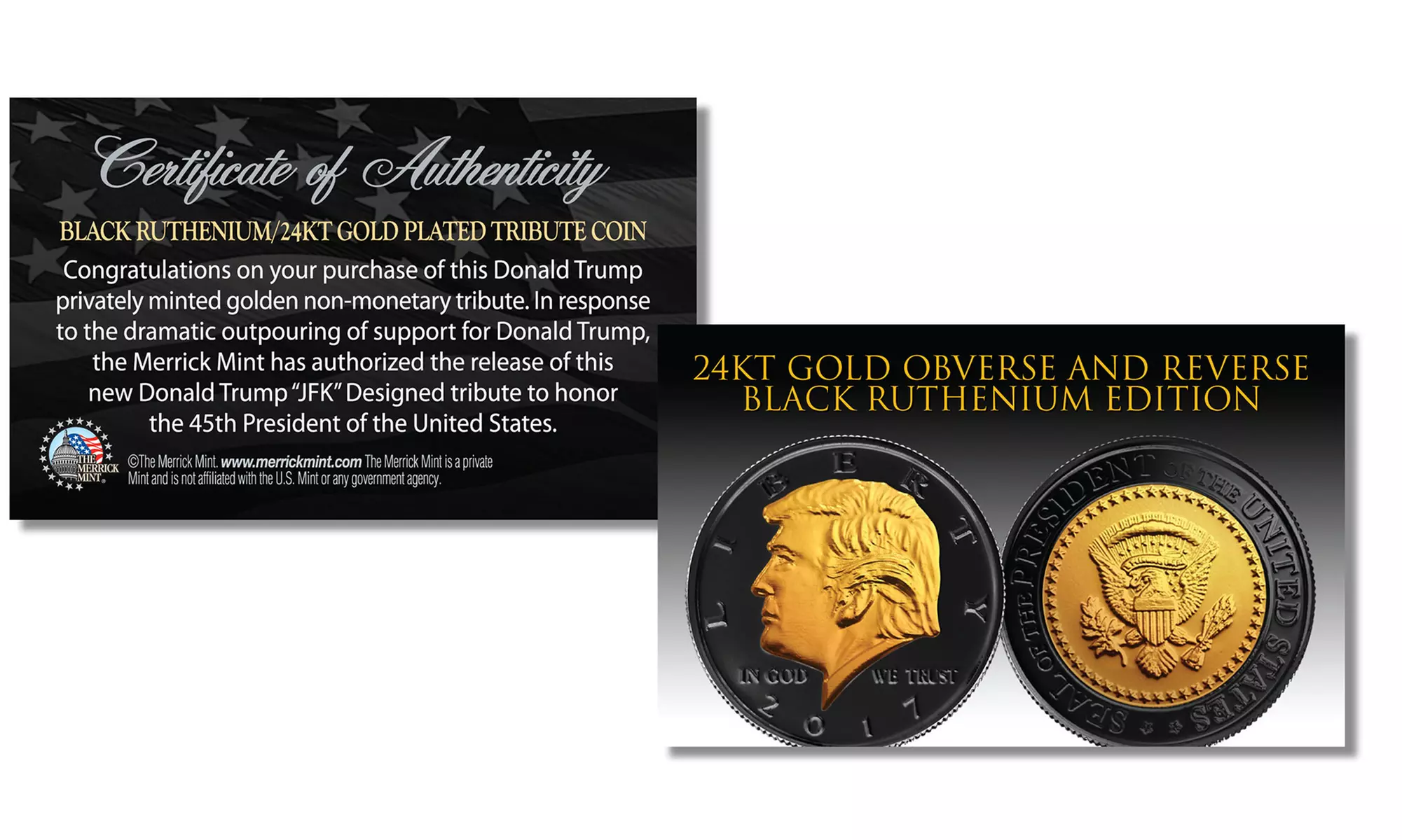 Donald Trump 45th President Black Ruthenium and 24K Gold-Clad Tribute Coin - Second Medium