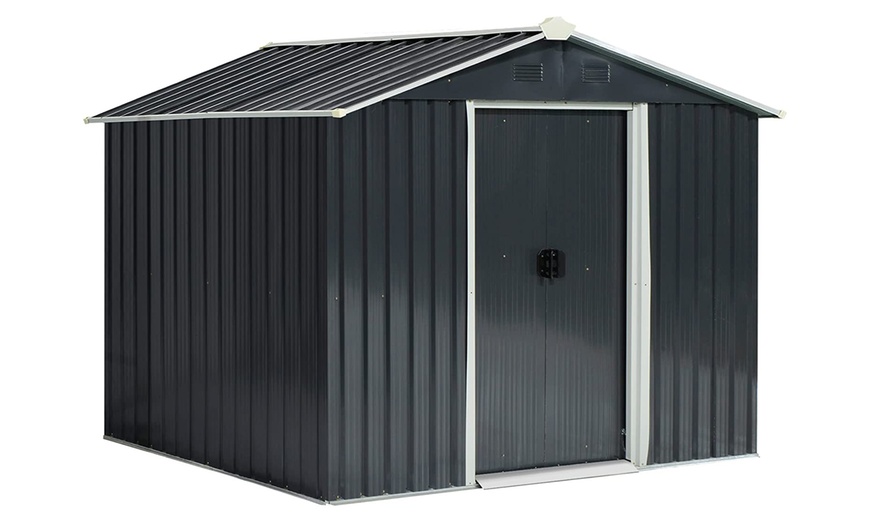 Image 3: Outsunny 8x6ft Metal Shed with Ventilation Sliding Doors