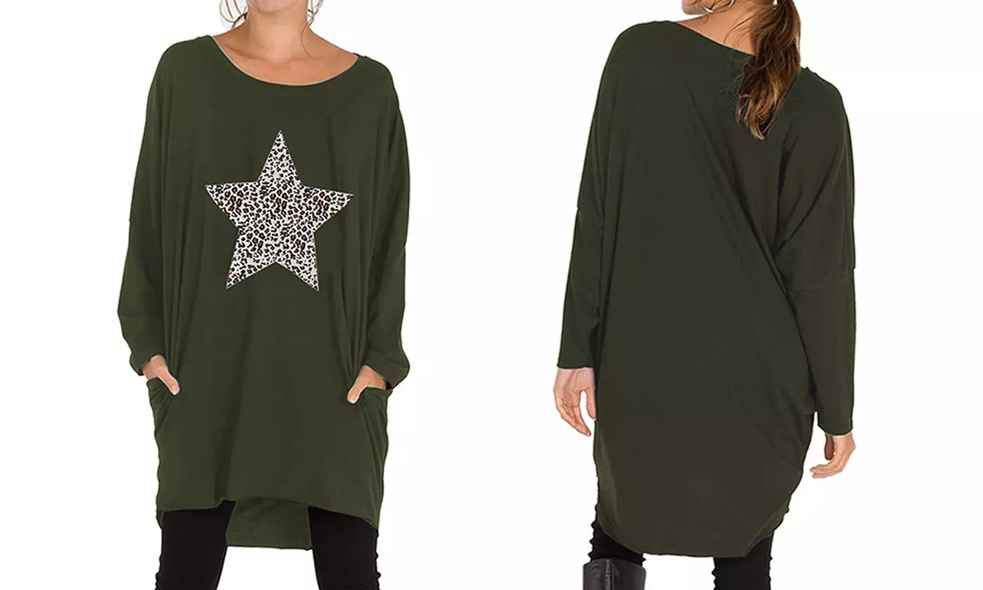 Leopard Motif Print Oversized Top