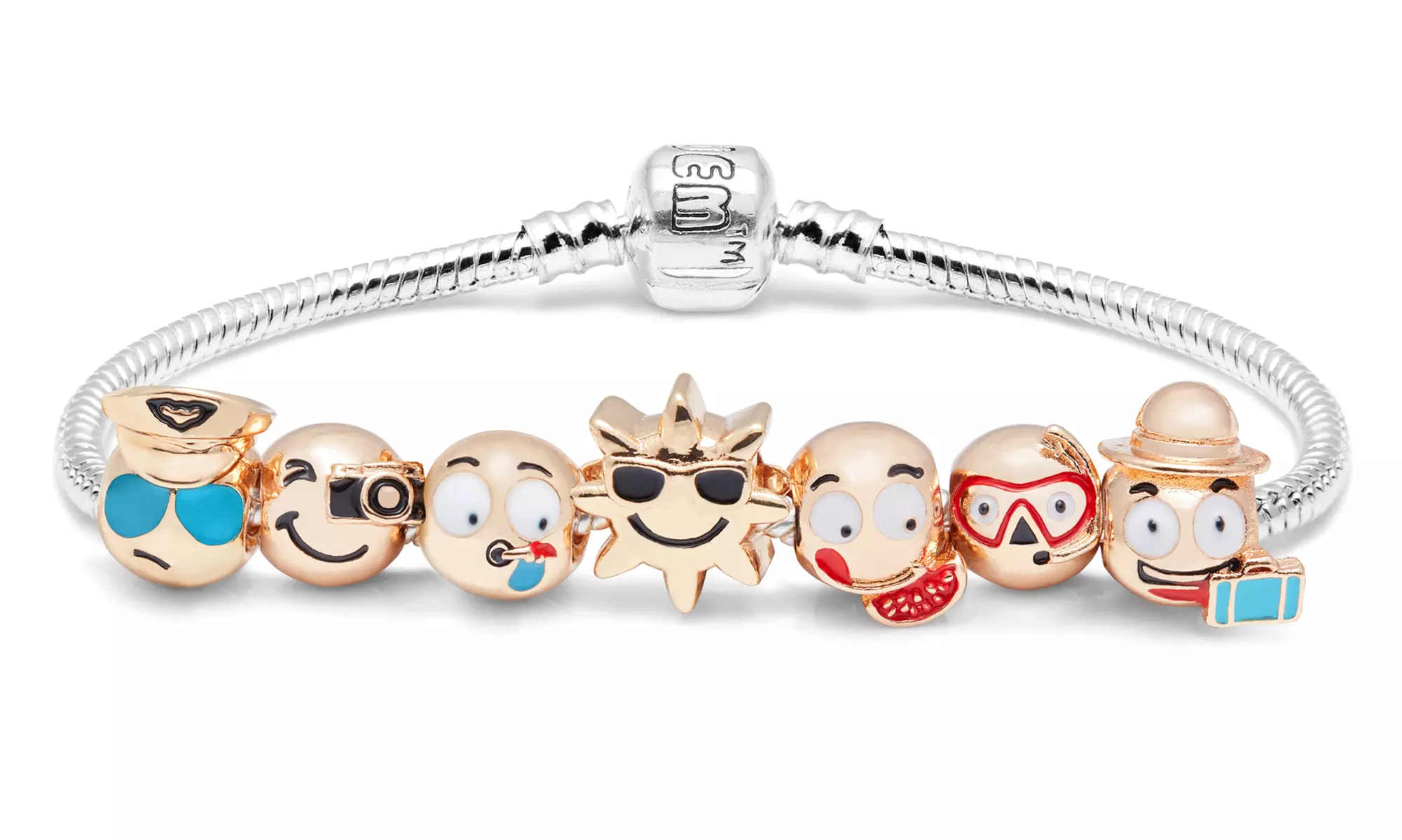 Bracelet plaqué or 18 carats avec 7 breloques en forme d'émojis OMG Jewel - Primary Image