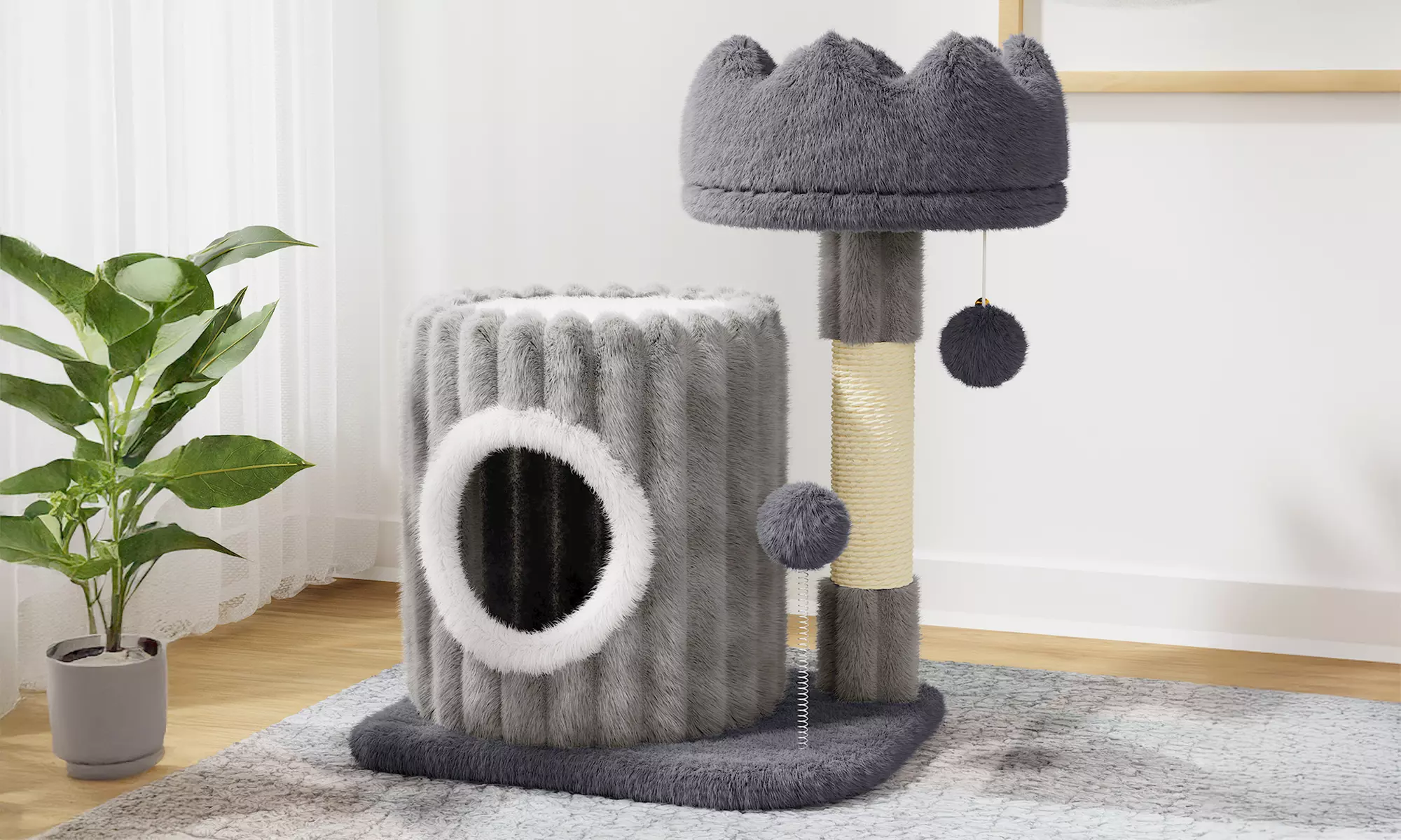 Meerlaagse grijze kattenboom