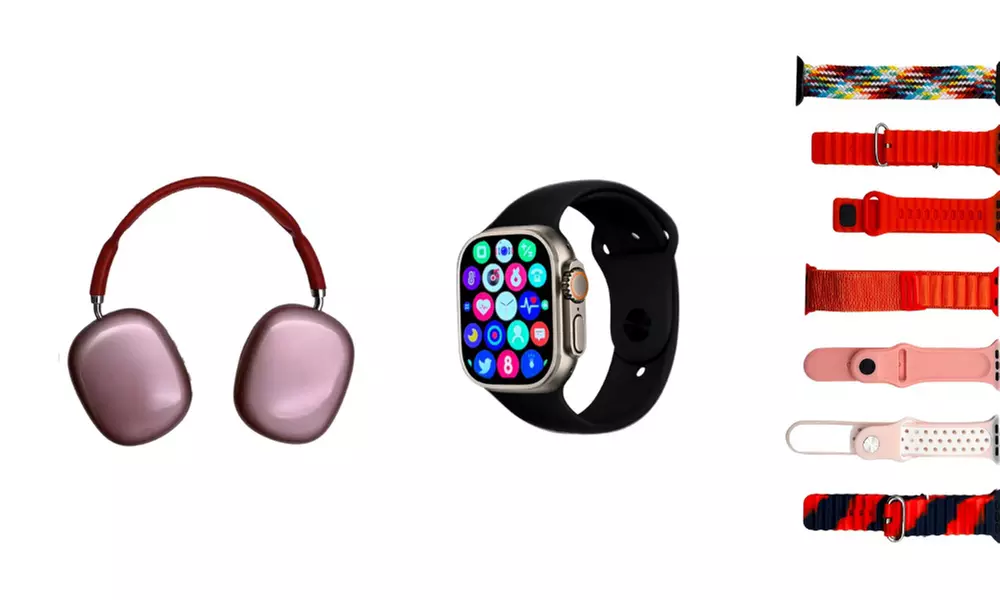 Cofanetto con cuffie wireless e smartwatch
