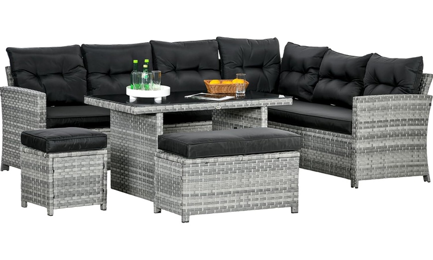 Image 3: Outsunny Five-Piece Rattan-Effect Patio Furniture Set with Corner Sofa