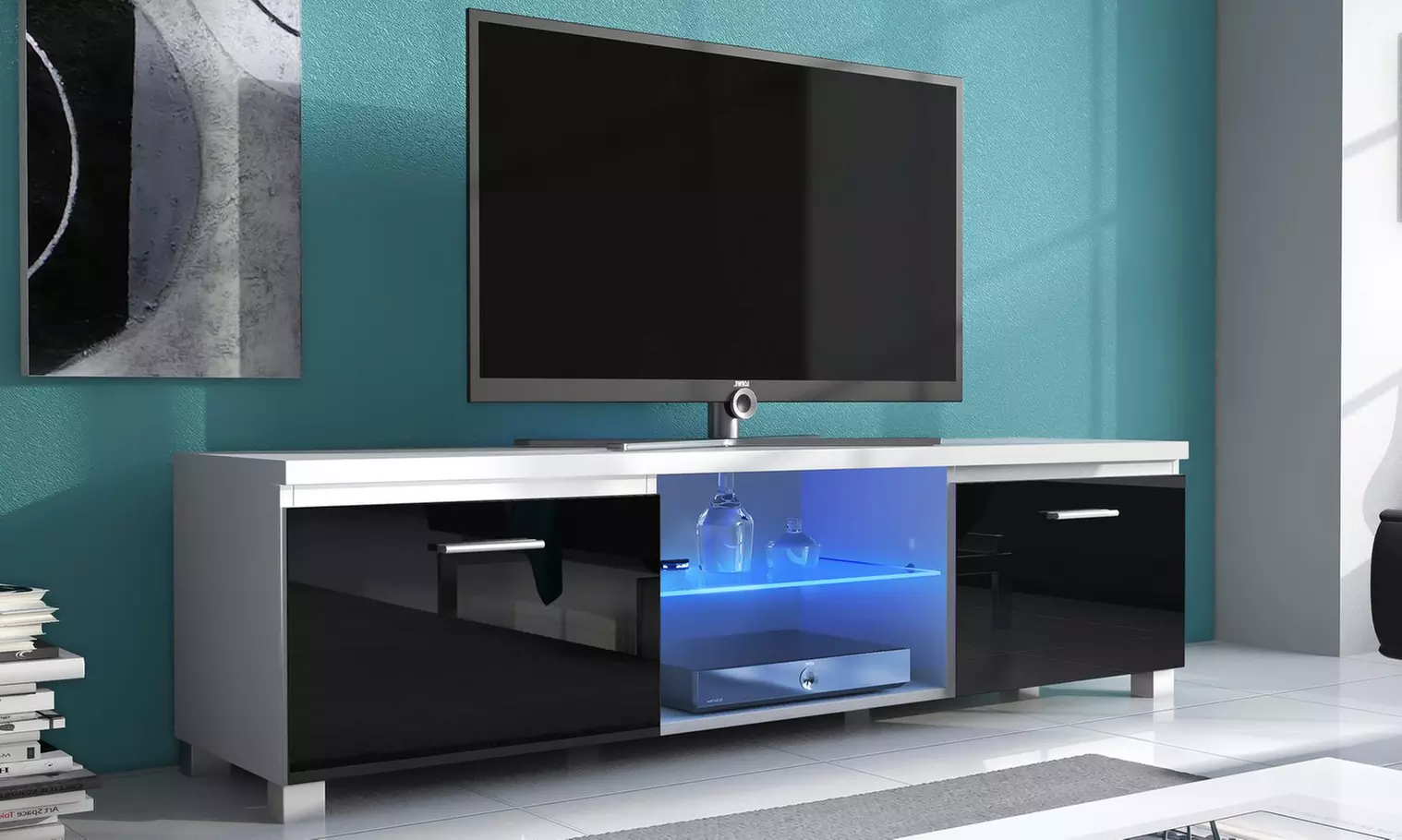 Mueble de TV moderno para el salón con luces LED, con envío gratuito - Second Medium