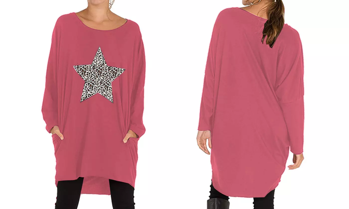 Leopard Motif Print Oversized Top