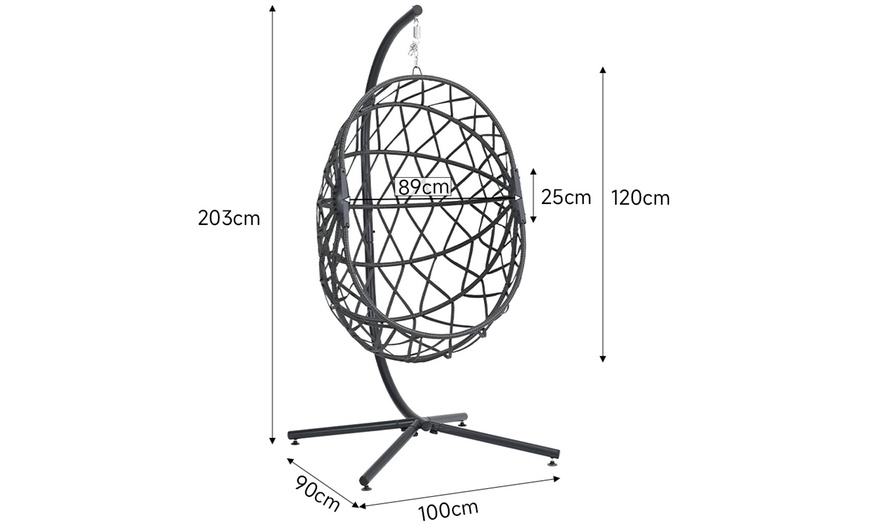 Image 17: Black Outdoor Hanging Egg Chair with Cushion