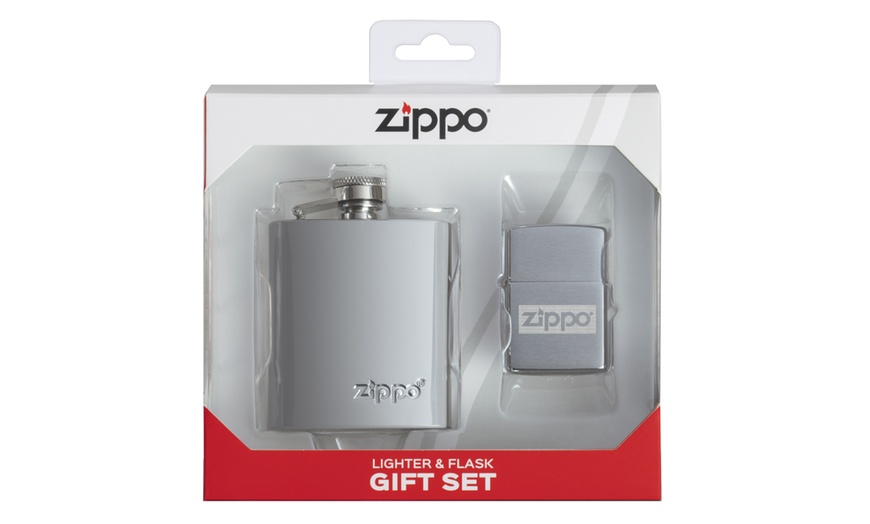 Image 1: Zippo Stainless Steel Flask with Optional Gift Set