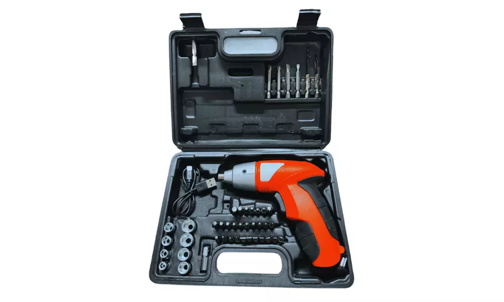 Destornillador eléctrico inalámbrico recargable a batería con kit de 45 piezas y luz LED - Primary Image