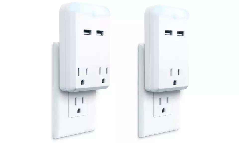 Merkury Innovations 1- or 2-Outlet USB Wall Charging Station with Night-Light - Primary Image