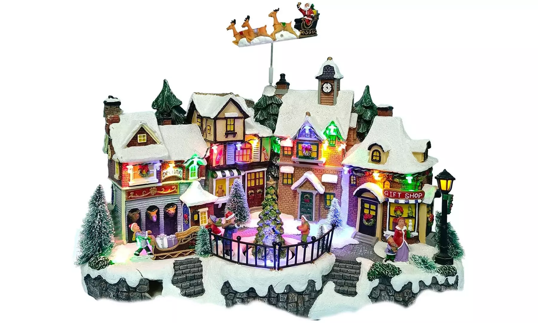 Weihnachtliche Szene mit Musik und Beleuchtung