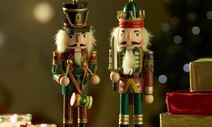 Image 1: Two, Four or Eight Standing Traditional Wooden Nutcracker Ornaments
