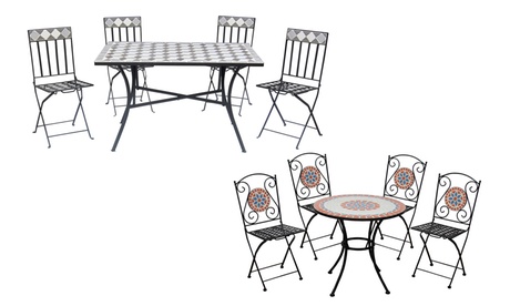 Salotto Mosaico Garden Friends con tavolo e sedie pieghevoli disponibili in 3 modelli