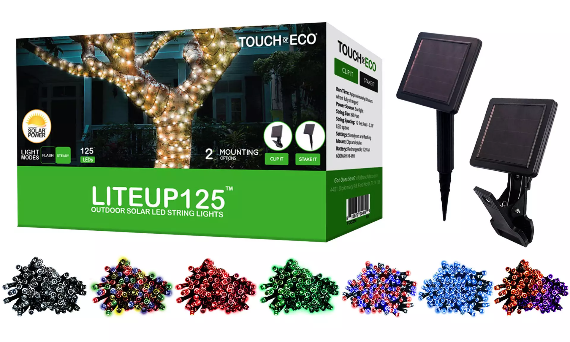 125LED Solar Powered String Lights. Multiple Colors and Quantities Available. - Primary Image
