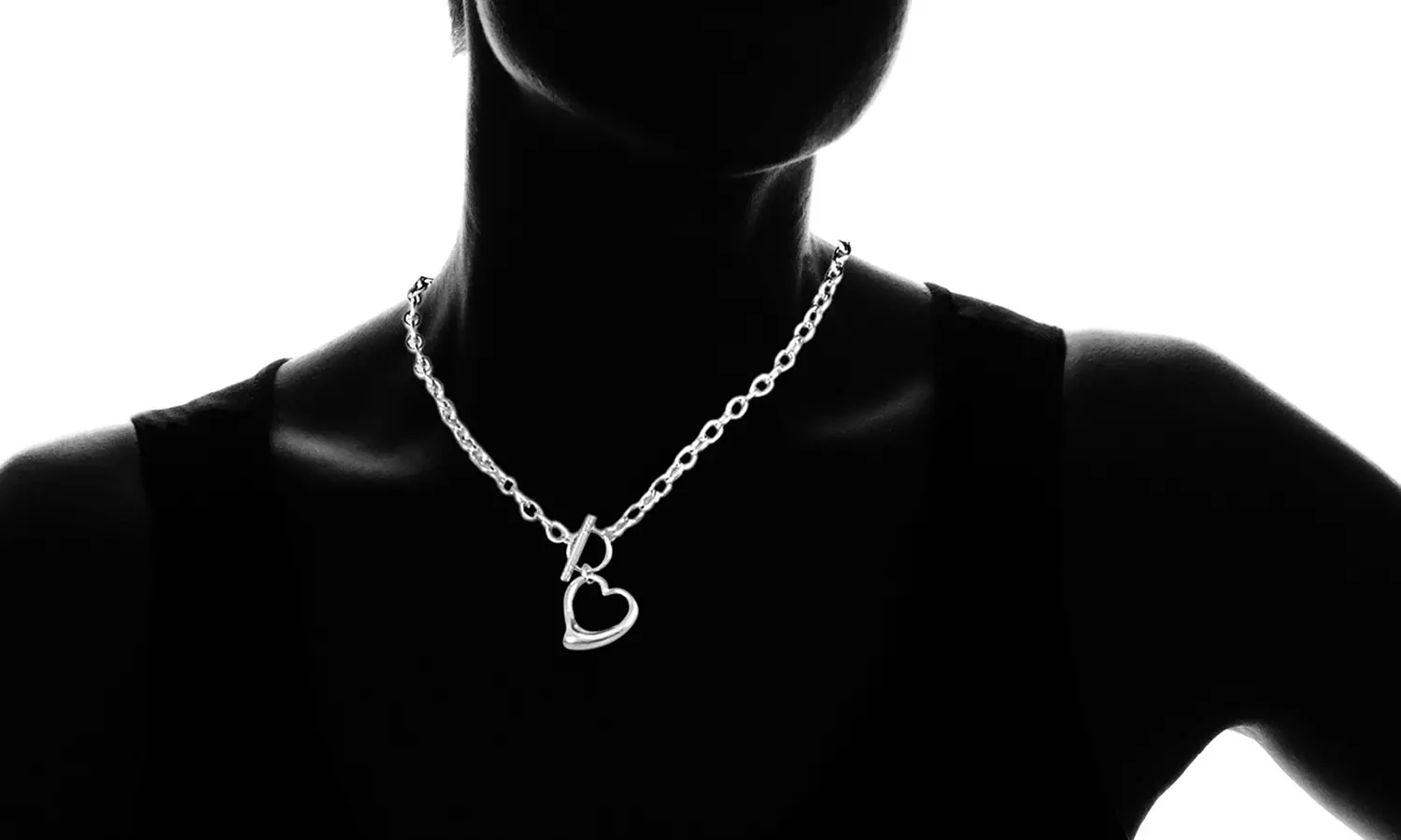 Stainless Steel Cable Chain Open Heart Toggle Necklace - Second Medium