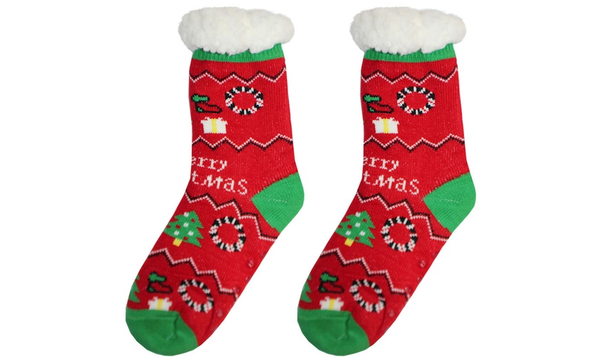 Image 34: Warm Winter Lined Christmas Slipper Socks