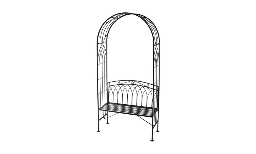 Image 2: Victorian Design Wrought Iron Garden Arch with Bench