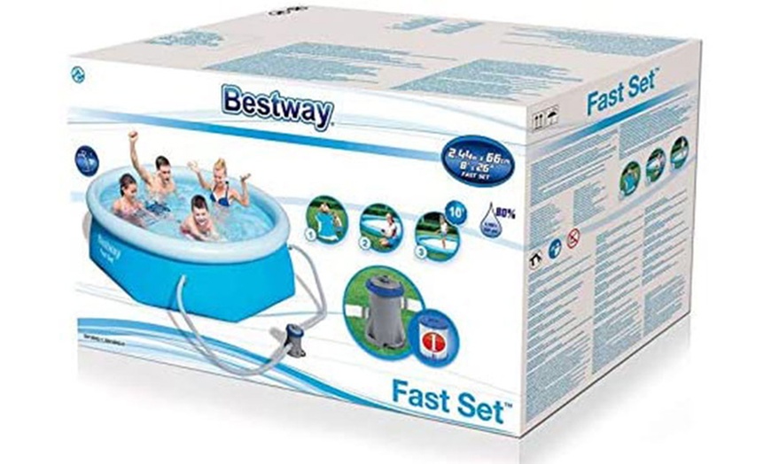 Image 3: Bestway Inflatable Family Round Pool 8ft with Filter Pump, 2100L
