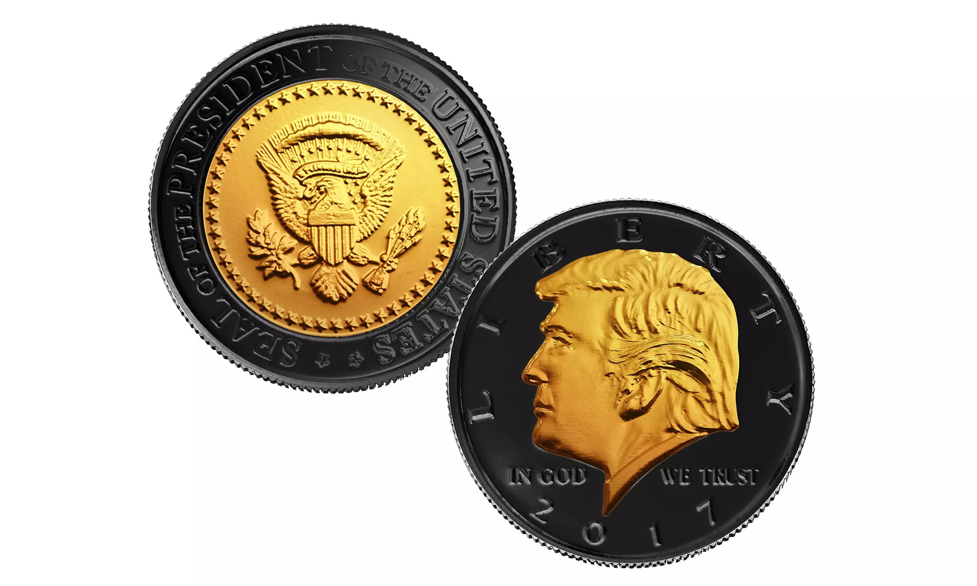 Donald Trump 45th President Black Ruthenium and 24K Gold-Clad Tribute Coin - Primary Image