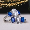 Image 1: Lesa Michele Blue & Clear Cubic Zirconia 3-Stone Ring in Silver
