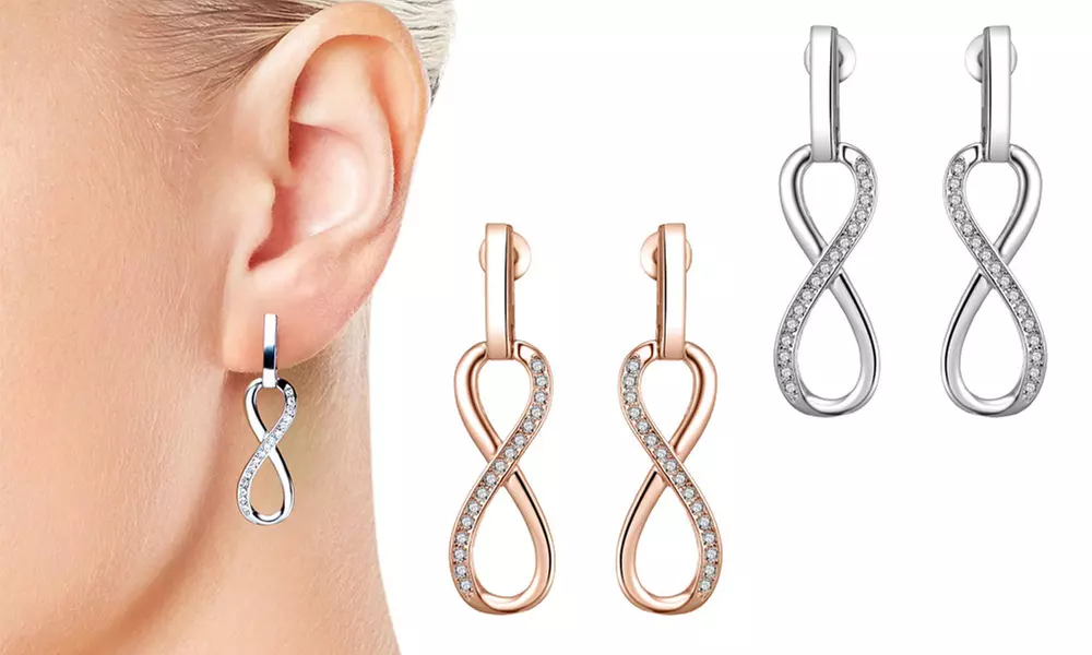 1x oder 2x Philip Jones Tropfen-Ohrringe Unendlichkeit in Silber oder Roségold. verziert mit Kristallen von Swarovski® - Primary Image