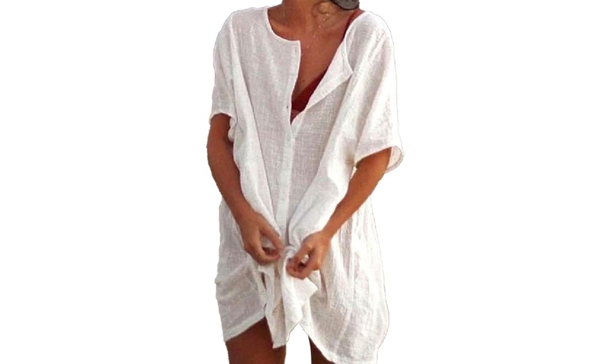 Image 8: Women's Swimwear Cover-Up Linen Loose Beach Top