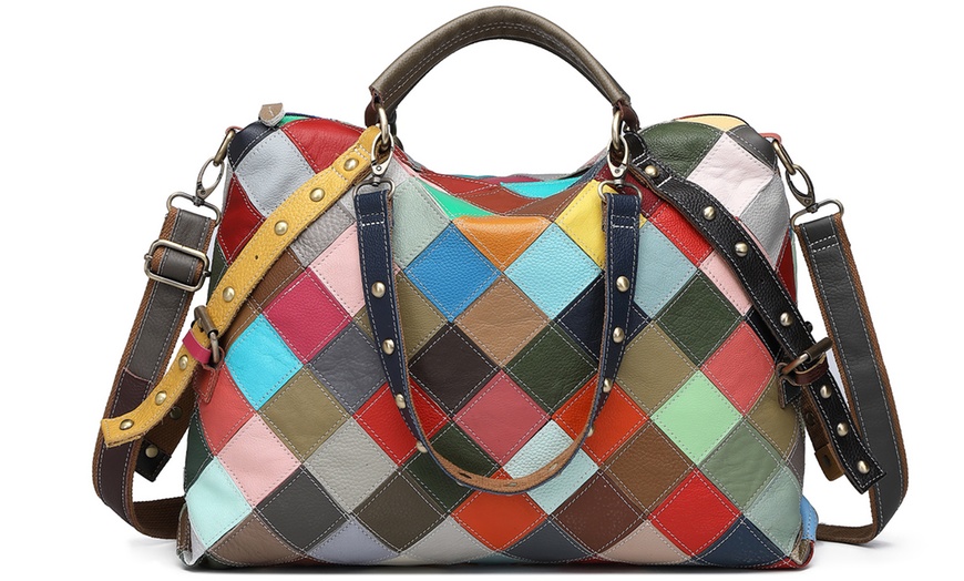 Image 2: Genuine Leather Exquisite Patchwork Handbag 