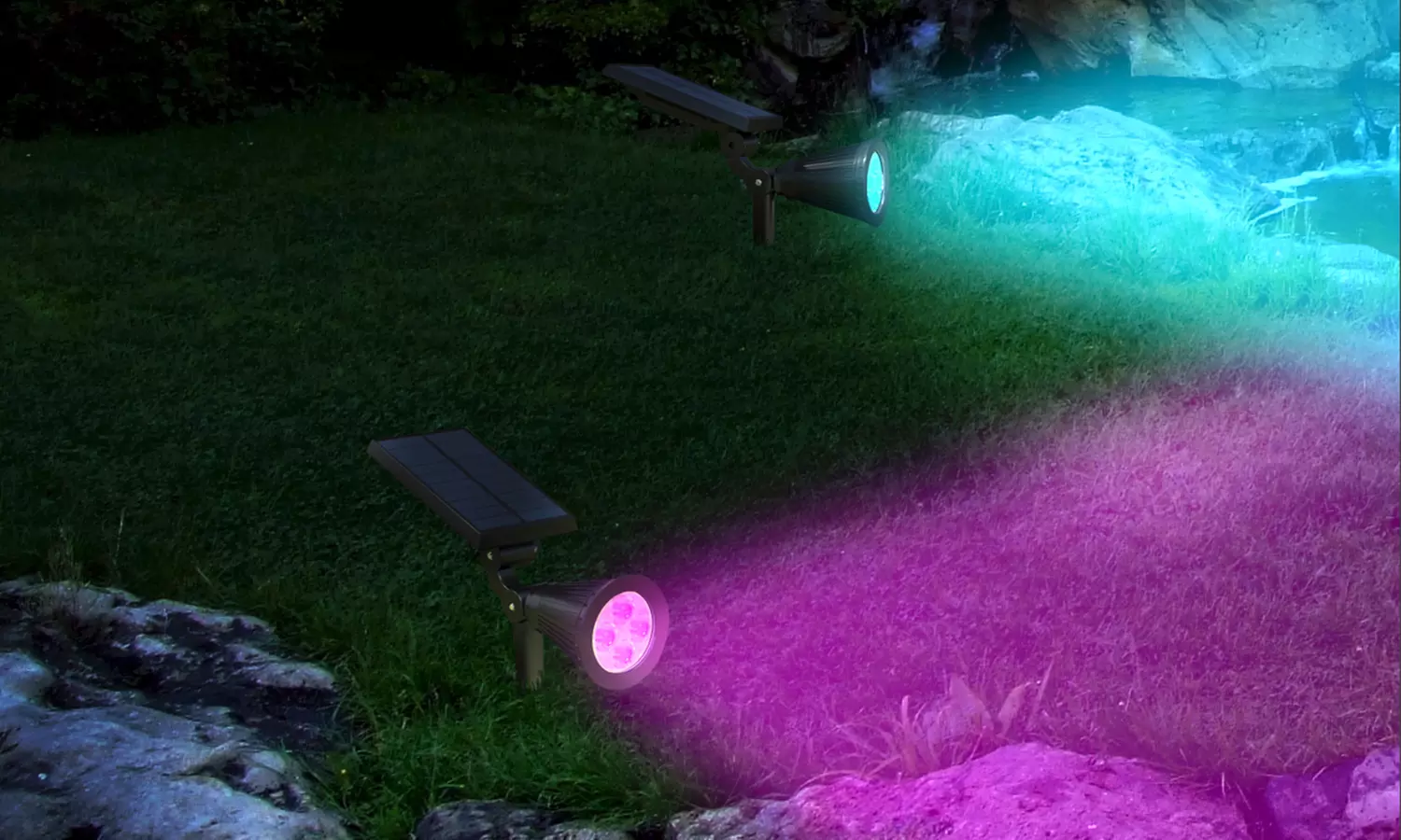 1, 2 ou 4 projecteurs solaires 2en1 Spiky 4 LED multicolores - Primary Image