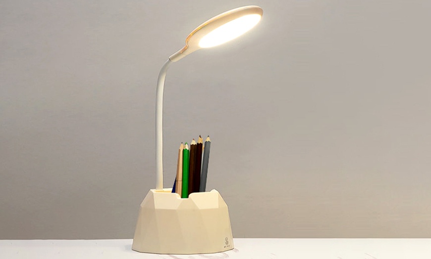 Image 10: Dimmable LED Desk Lamp with Phone and Pen Holder