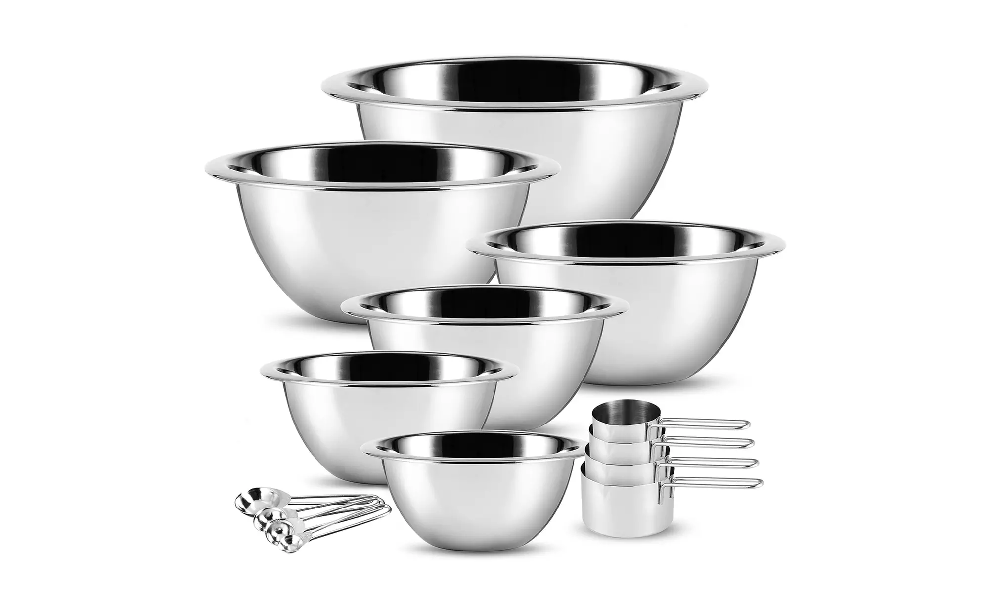 Stainless Steel Mixing Bowl, Measuring Cup, and Measuring Spoon Set (14-Piece) - Primary Image