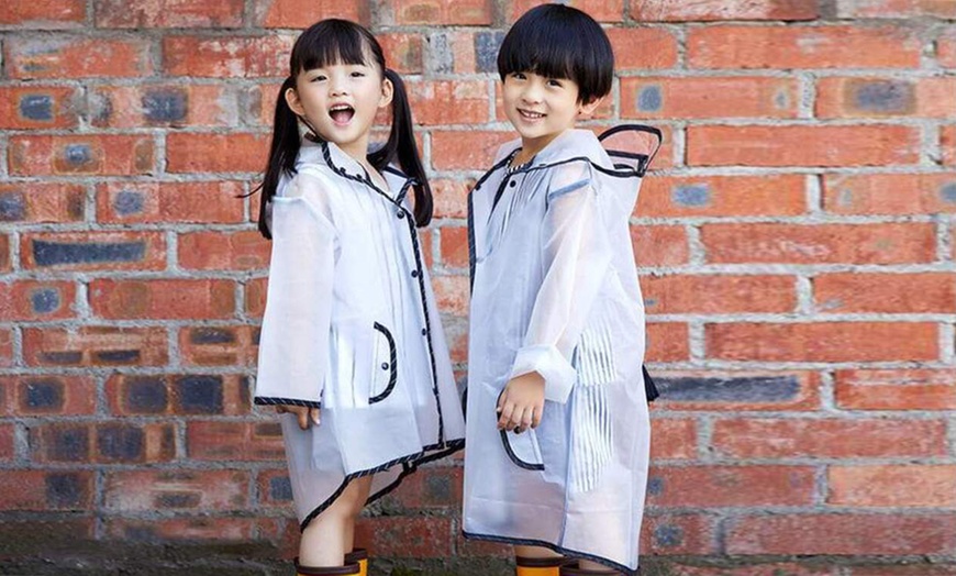 Image 3: Durable Translucent Kids Rain Jacket Raincoat