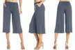 FACA Women's Elastic Waist Jersey Culotte Capri Pants with Pockets - Second Medium