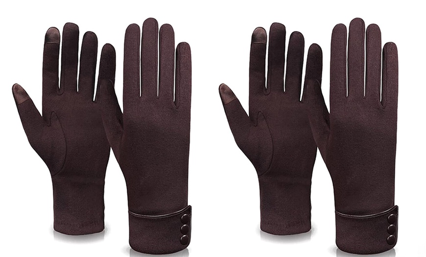 Image 11: Womens Touchscreen Gloves with Button Details