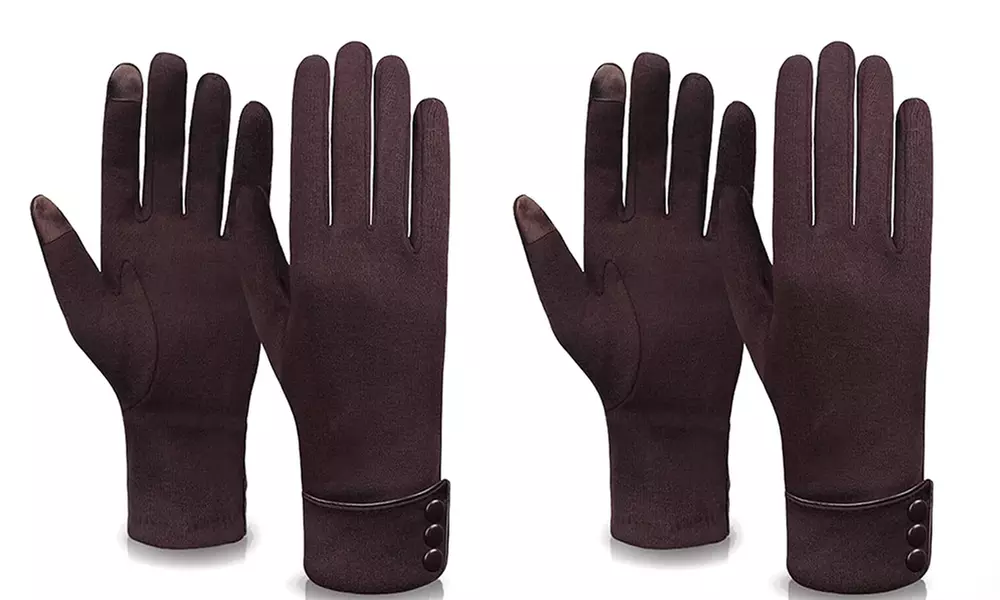 Womens Touchscreen Gloves with Button Details
