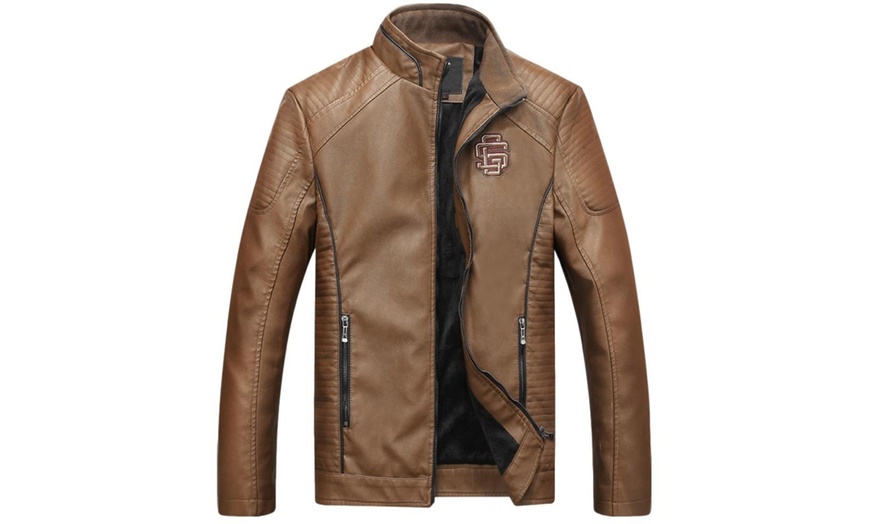 Image 2: Men's Faux-Leather Biker Jacket