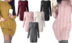 Cable Knit Jumper Dress with Pockets