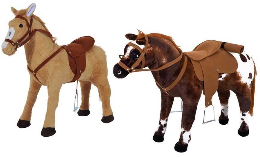 Image 1: Plush Sit-On Pony Toy