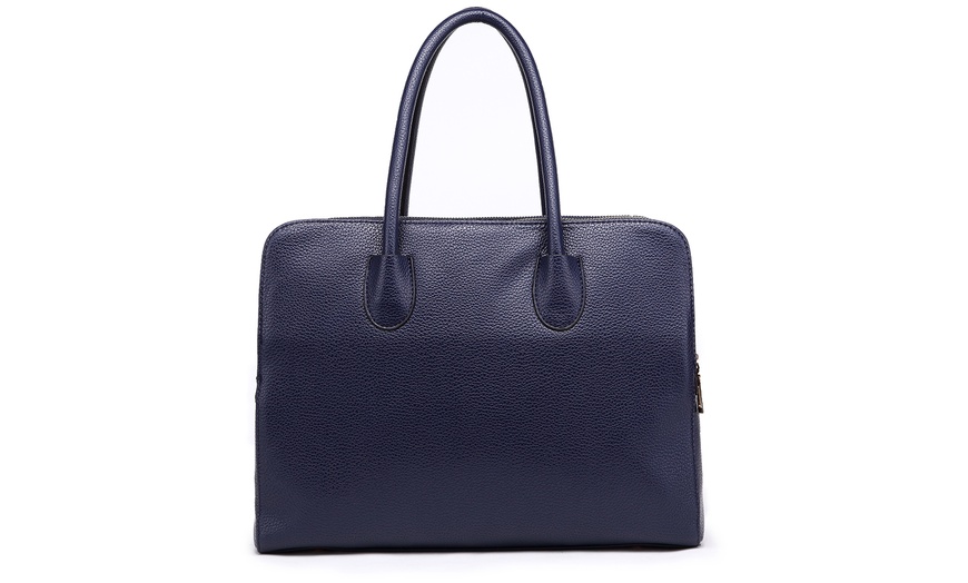 Image 8: Textured PU Leather Classic Tote Shoulder Bag