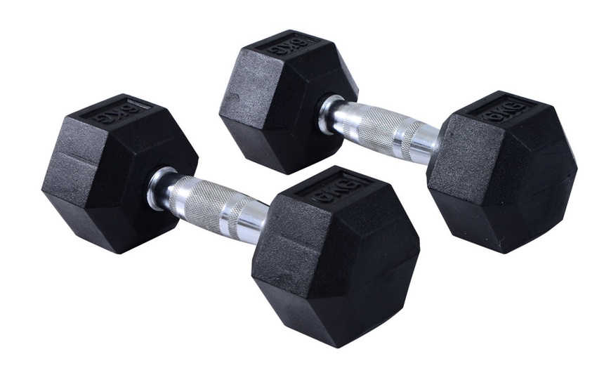 Image 14: HOMCOM Hex Dumbbell Weights 4kg-20kg; Rubber Weight and Metal Grip