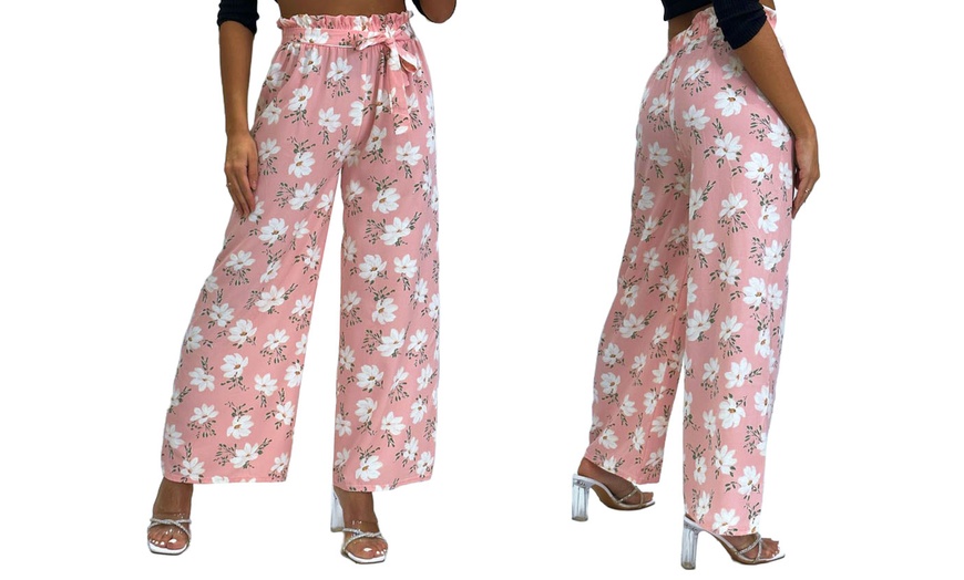 Image 11: Wide-Leg Tie-Waist Multicoloured Floral Palazzo Pants