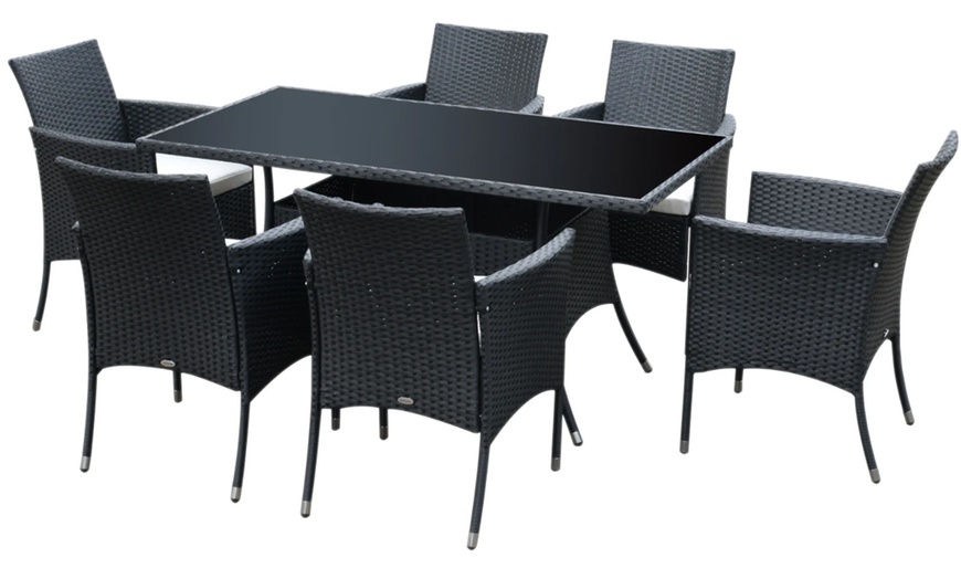 Image 3: Outsunny Seven-Piece Rattan-Effect Dining Set