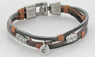 Personalized Genuine-Leather Initial Charm Bracelet