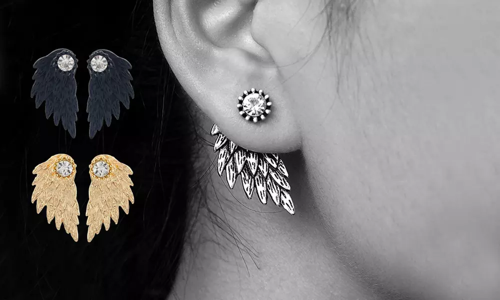 1x oder 3x Engelsflügel-Ohrringe mit Kristallen von Swarovski® in Schwarz, Silber oder Gold - Primary Image