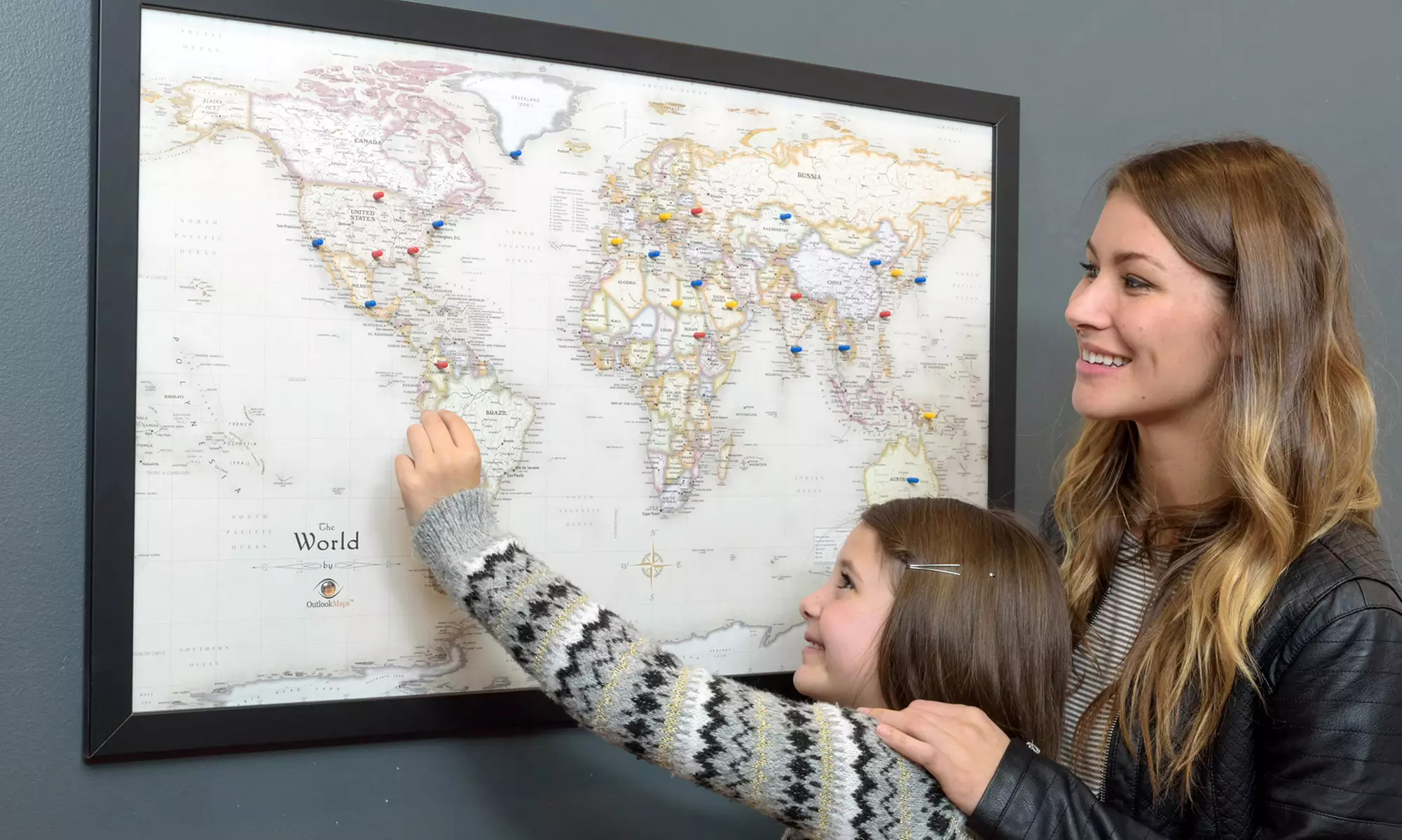 USA, World or Canada Magnetic-Pin Travel Map with Bonus 20 Pins - Primary Image