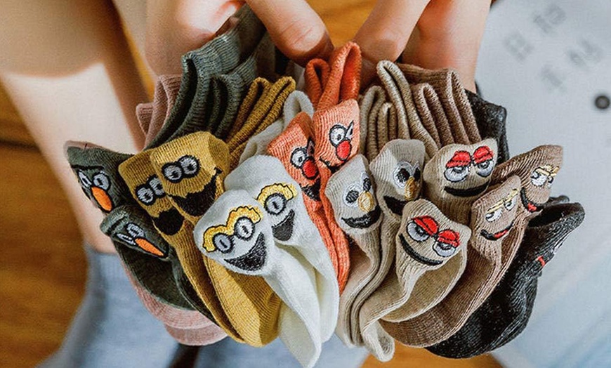 Image 2: Upto Ten Pairs of Women's Funny Face Short Socks