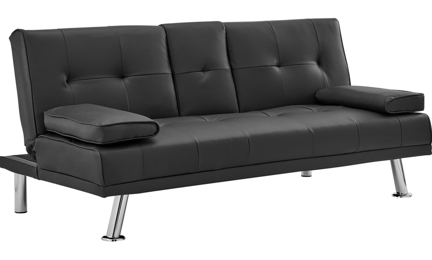 Image 10: Three Seater Sofa Bed with Cup Holders