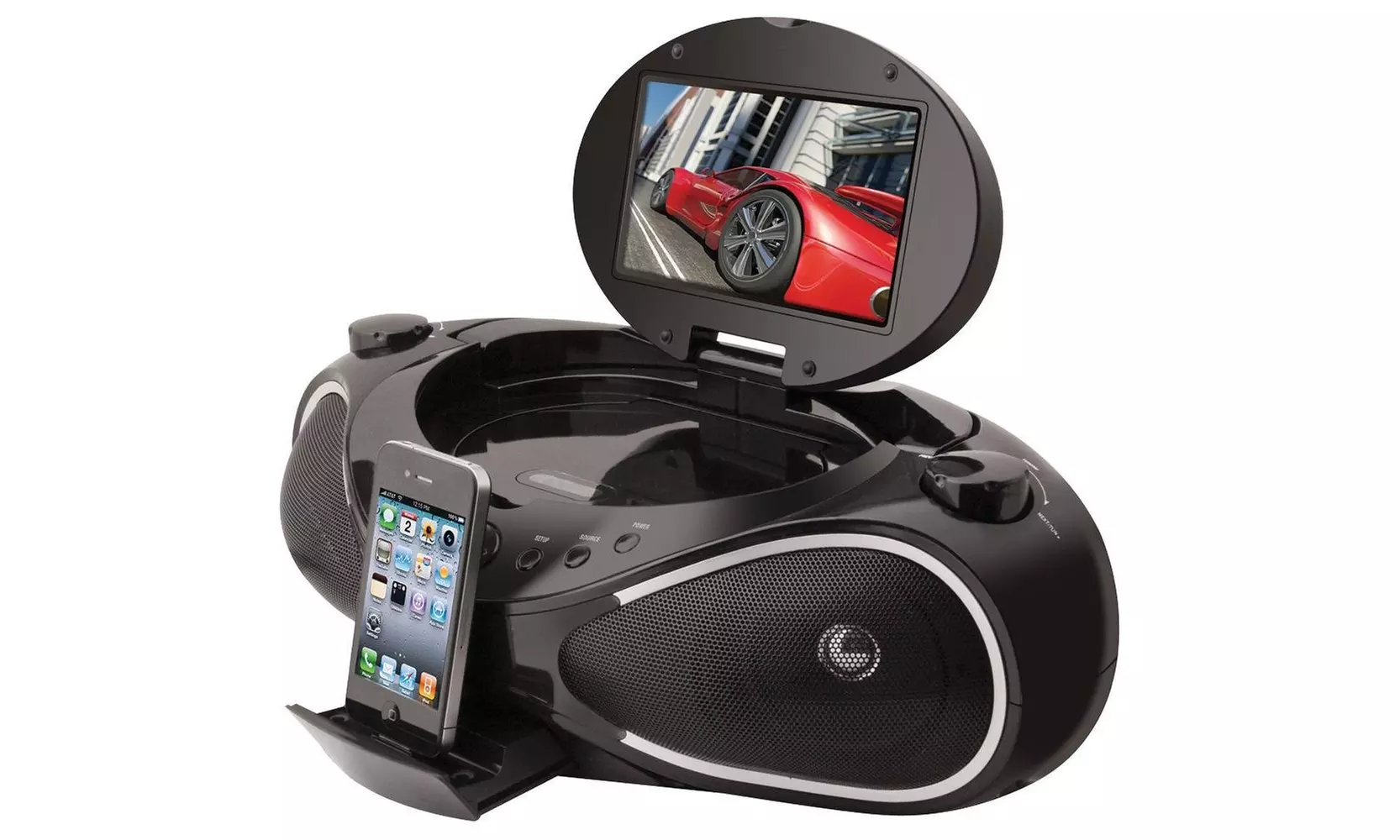 iLive CD/DVD Boombox with iPhone/iPod Dock, 7" LCD Display, and FM Radio (Refurbished) - Primary Image